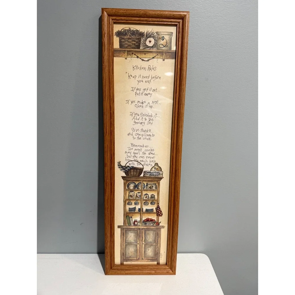 L Spivey Kitchen Rules Framed Wall Art Country Farmhouse Oak Cottagecore